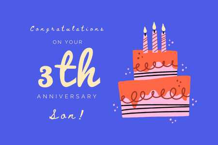 Anniversary Wishes for Son With Illustrated Candles And Cake Postcard 4x6in – шаблон для дизайна