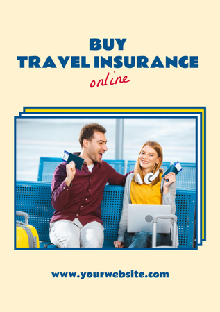 Offer to Buy Travel Insurance with Young Couple Flyer A7 Design Template