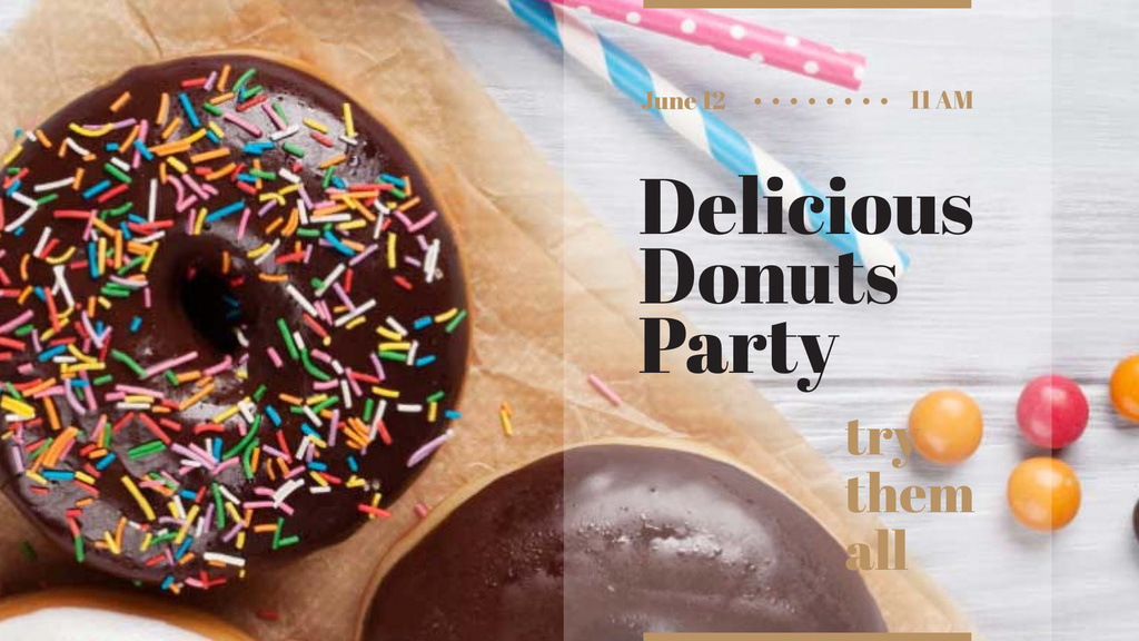 Sweet glazed Donuts with sprinkles FB event cover Design Template