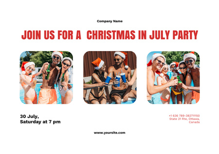 Christmas Party in July by Pool Flyer A5 Horizontal Design Template