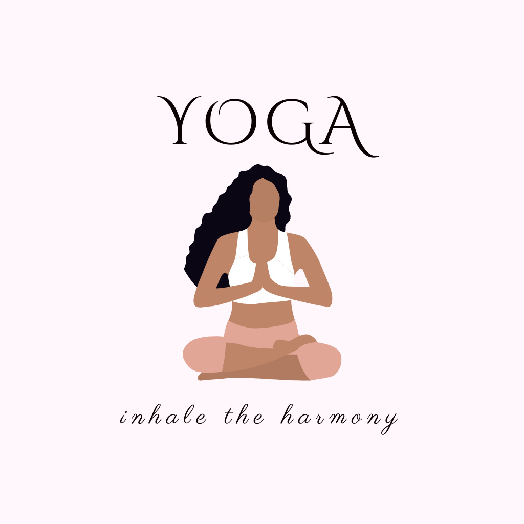 Inspirational Phrase with Woman practicing Yoga Logo Design Template