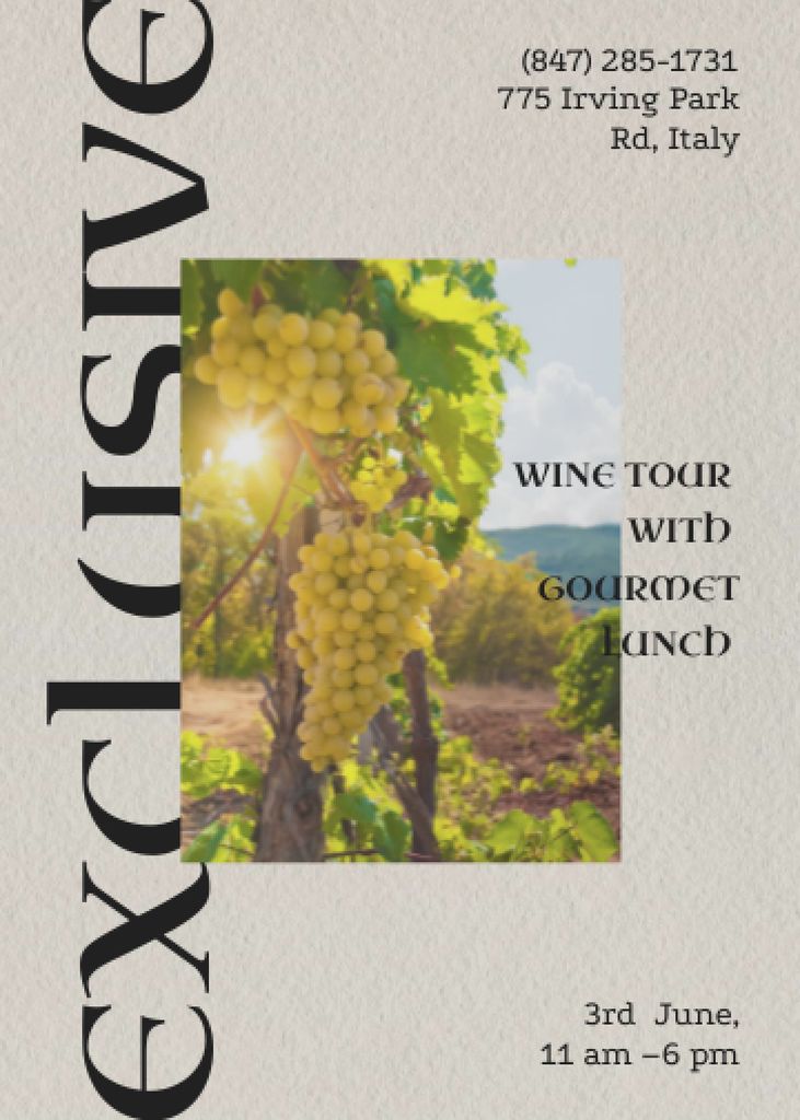 Wine Tasting Announcement with Fresh Grapes Invitation Design Template