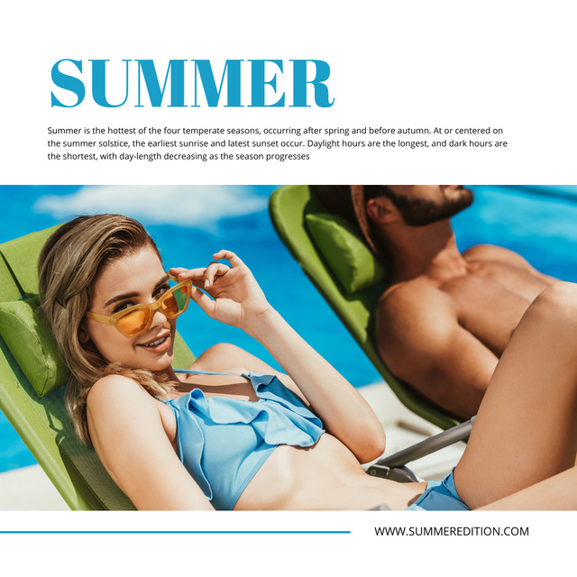 Young Beautiful Couple on Vacation by Pool Instagram Design Template