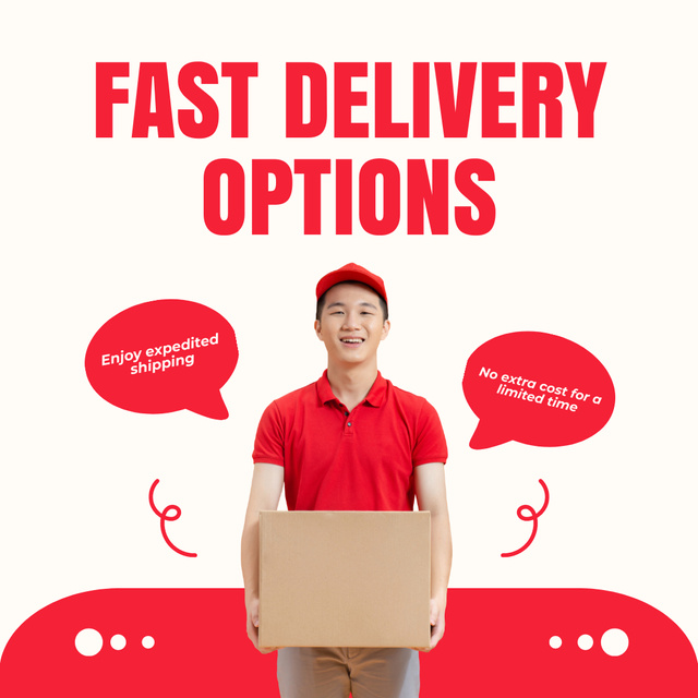 Fast Delivery Options Advertisement on Red Instagram Tasarım Şablonu