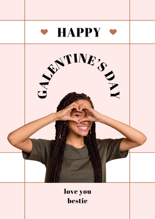 Valentine's Day Greeting with Smiling Woman Postcard A6 Vertical Design Template