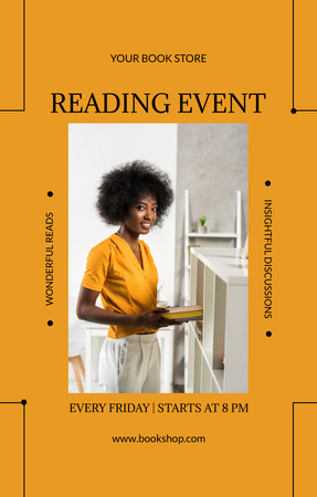 Book Reading Event Announcement on Yellow Invitation 4.6x7.2in Design Template