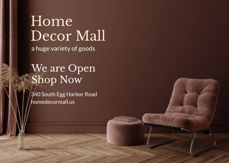 Plantilla de diseño de Home Decor Offer With Soft Pink Armchair And Plant Postcard 5x7in 