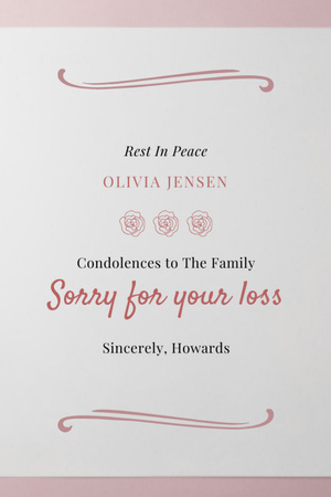 Words of Condolence in Frame Postcard 4x6in Vertical Design Template