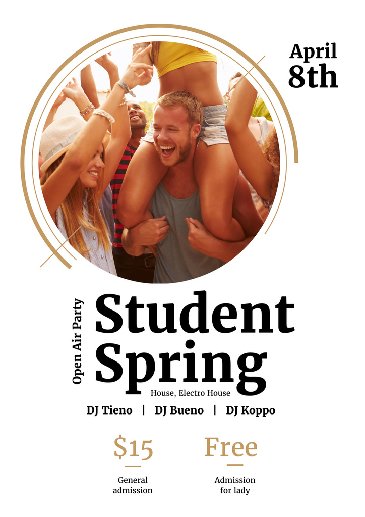 Student Party Announcement with Cheerful People Poster B2 Tasarım Şablonu