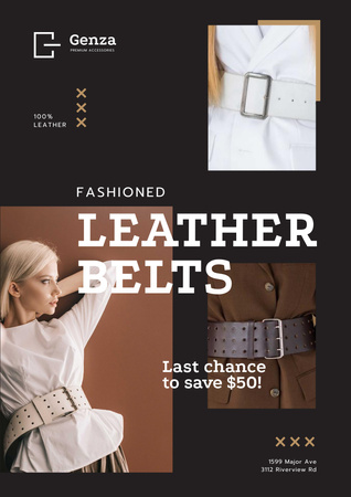 Accessories Store Ad with Women in Leather Belts Poster A3 Design Template