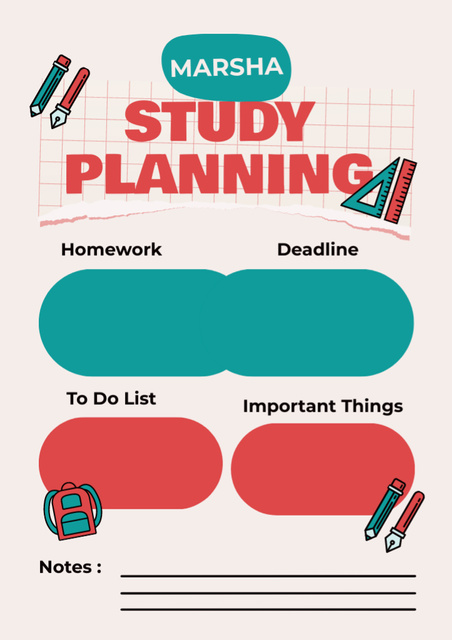 Sheet for Study Planning Offer Schedule Planner tervezősablon