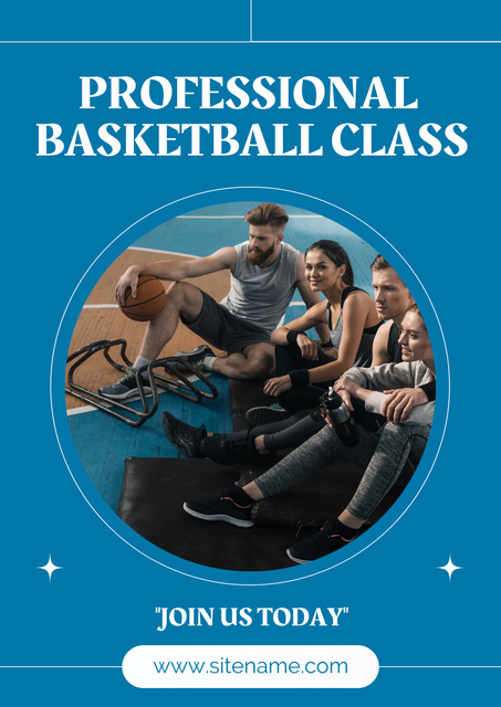 Basketball Classes Ad with Sporty Young People Poster Tasarım Şablonu
