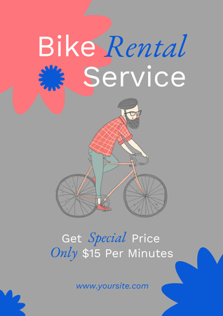 kerékpárkölcsönző szolgáltatások kerékpárkölcsönzők illusztrációjával Poster tervezősablon