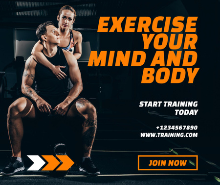 Fitness Club Promotions with a Strong Couple Facebook Design Template