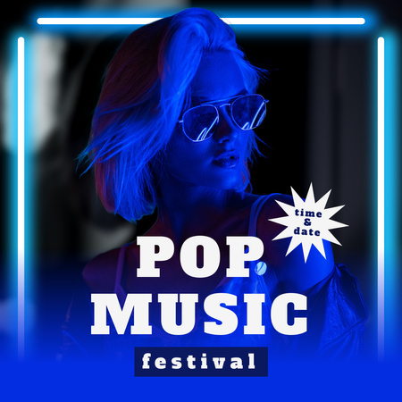 Famous Pop Music Festival Announcement In Blue Instagram Design Template