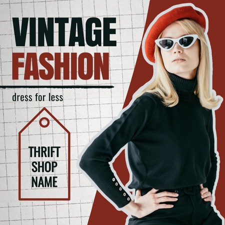 moda vintage preto e vermelho Instagram AD Modelo de Design