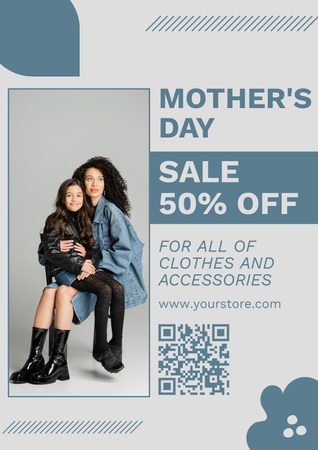 Mother's Day Sale with Stylish Mom and Daughter Poster Design Template