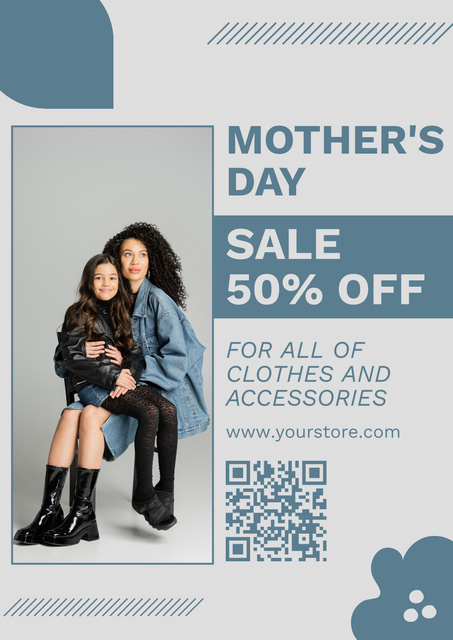 Ontwerpsjabloon van Poster van Mother's Day Sale with Stylish Mom and Daughter