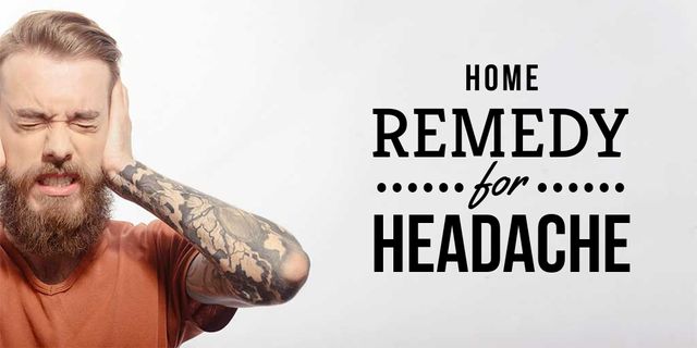 Headache Remedy Ad with Man Suffering from Pain Twitter Design Template