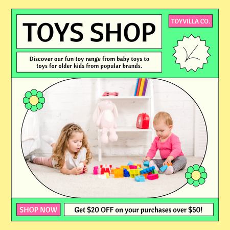 Cute Children Playing With Their Toys Instagram AD Design Template