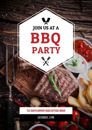 Krásná BBQ party s grilovaným steakem a rajčaty Postcard 5x7in Vertical Šablona návrhu