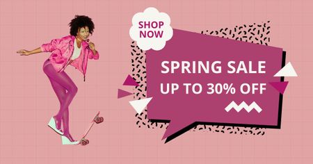 Spring Sale with African American Woman on Pink Facebook AD – шаблон для дизайну