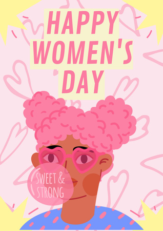Women's Day Wishes with Illustration of Cute Young Woman Poster Design Template