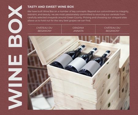 Plantilla de diseño de Anuncio de cata de vinos con botellas en caja. Facebook 