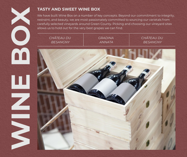 Wine Tasting Announcement with Bottles in Box Facebook tervezősablon