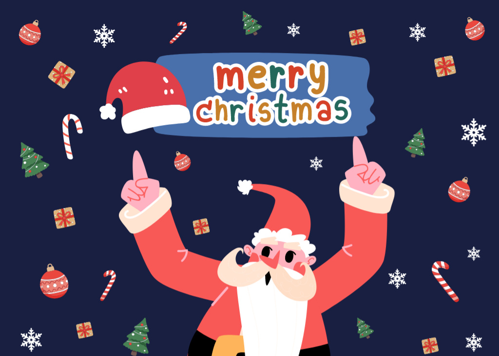 Christmas Cheers with Santa on Dark Blue Postcard 5x7in Πρότυπο σχεδίασης