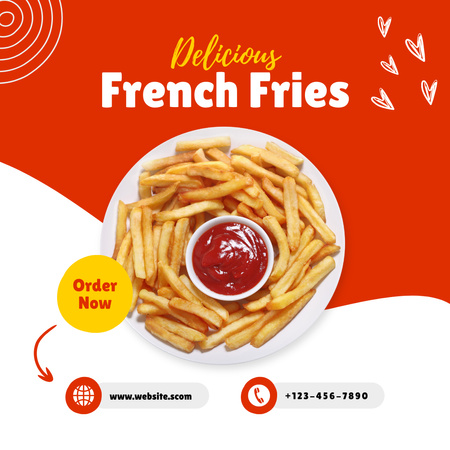 Offer Delicious French Fries with Tomato Sauce Instagram Design Template
