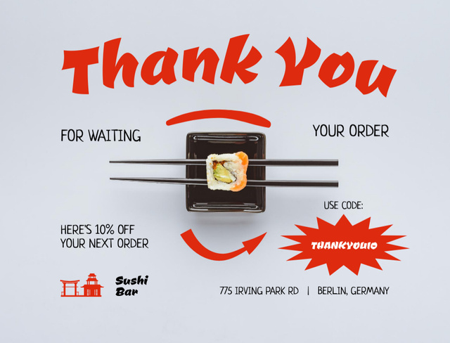 Template di design Gratitude for Order in Sushi Bar Postcard 4.2x5.5in