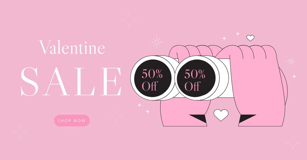 Valentine's Day Sale with Binoculars Facebook AD Πρότυπο σχεδίασης