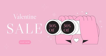 Valentine's Day Sale with Binoculars Facebook AD Design Template