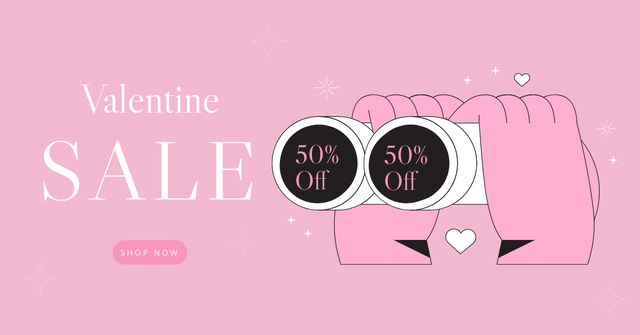 Plantilla de diseño de Valentine's Day Sale with Binoculars Facebook AD 