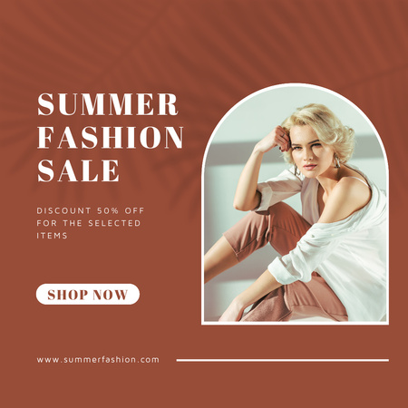 Stylish Woman in Casual Outfit for Summer Fashion Sale Ad Instagram Design Template