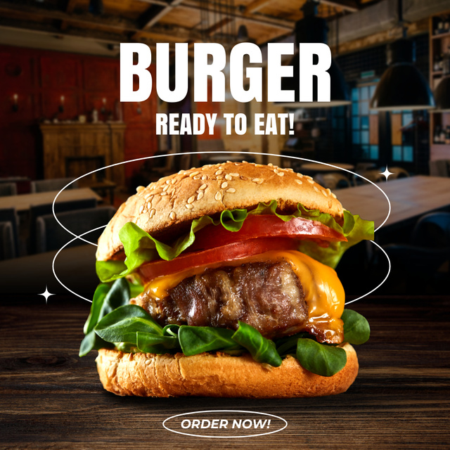 Plantilla de diseño de Burger Ready To Eat Instagram 