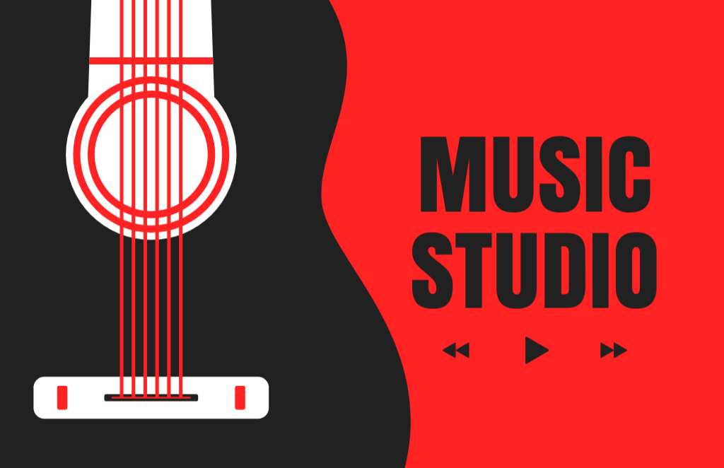 Music Studio Ad with Illustration of Guitar Business Card 85x55mm Modelo de Design