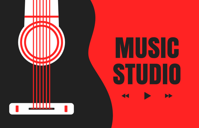 Music Studio Ad with Illustration of Guitar Business Card 85x55mm – шаблон для дизайна