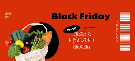 Venda de supermercado no feriado da Black Friday com comida em sacola Coupon 3.75x8.25in Modelo de Design