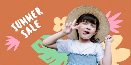 Summer Sale Ad with Cute Little Girl Twitter Design Template
