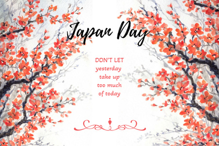 Japan day invitation with cherry blossom Postcard 4x6in Design Template