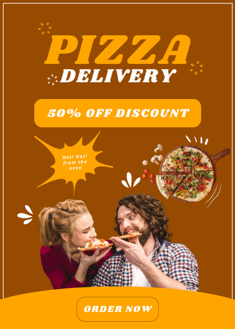 Modèle de visuel Young Couple Eating Delicious Pizza - Flayer