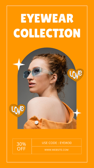 Designvorlage Promo of Eyewear Collection with Orange Hearts für Instagram Story