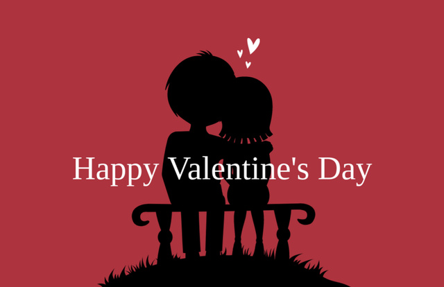 Loving Couple Silhouette Celebrating Valentine's Day Thank You Card 5.5x8.5in Design Template
