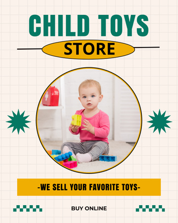 Venda de brinquedos infantis na loja favorita Instagram Post Vertical Modelo de Design