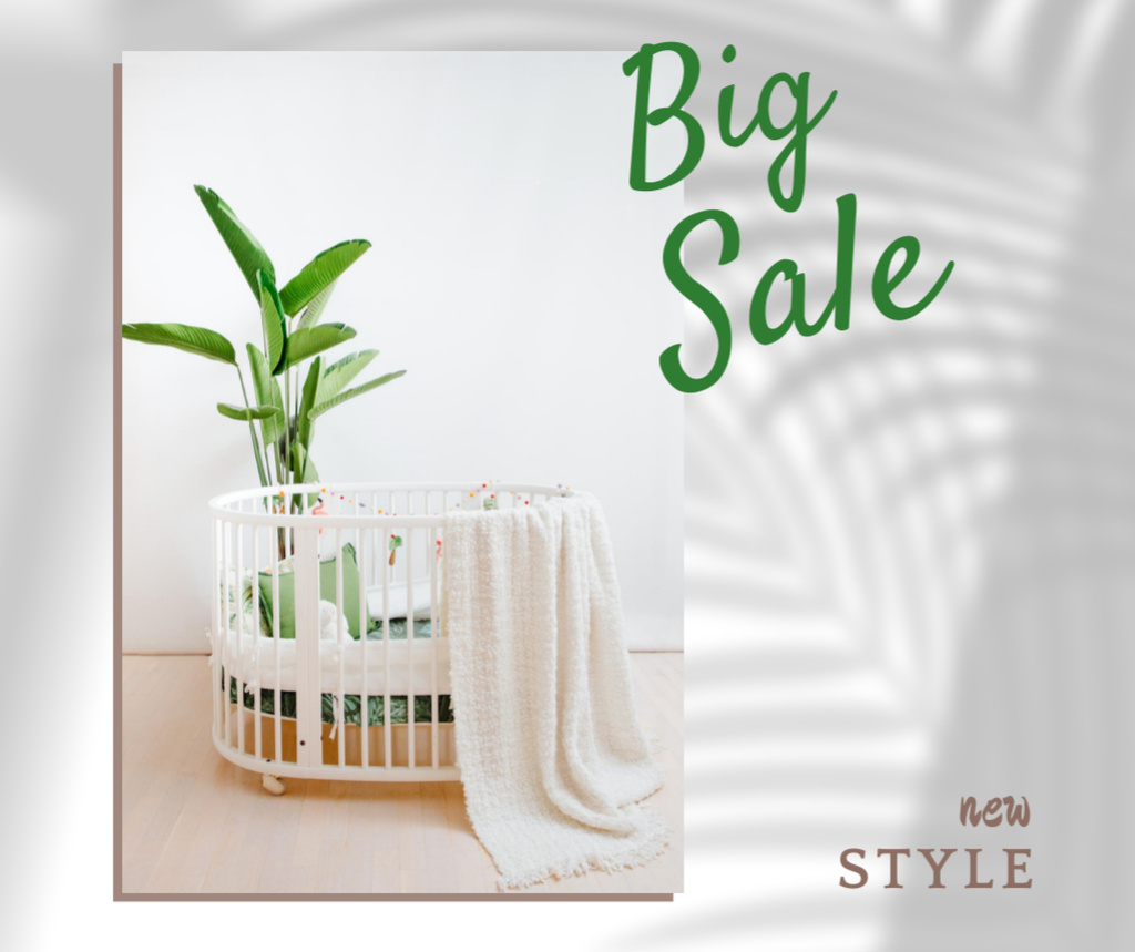 Sale Offer Announcement with Cot in Cozy Nursery Facebook – шаблон для дизайна