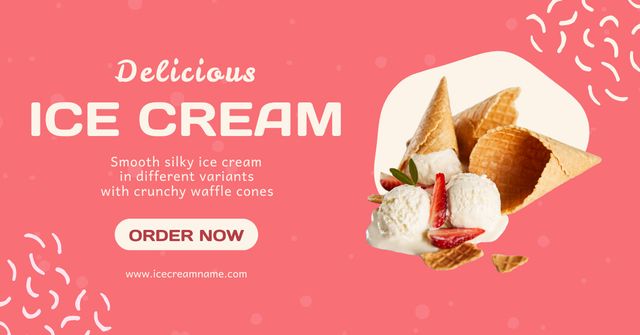 Offer of Delicious Ice Cream with Strawberries Facebook AD Šablona návrhu