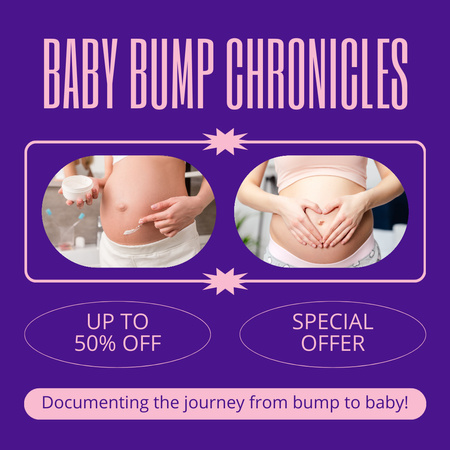 Collage with Photo of Pregnant Woman on Purple Instagram Design Template