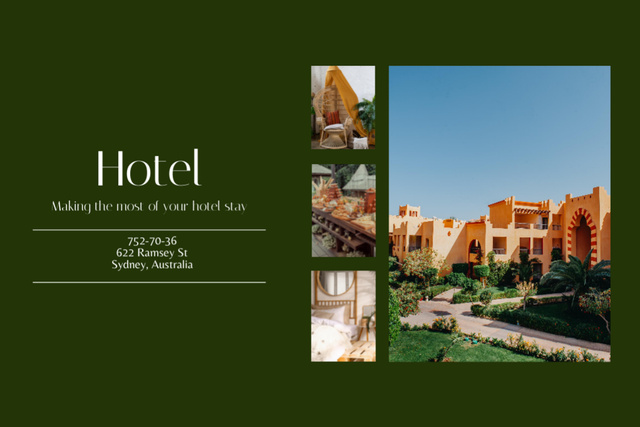 Chic Hotel Rooms And Garden Offer Flyer 4x6in Horizontal Design Template